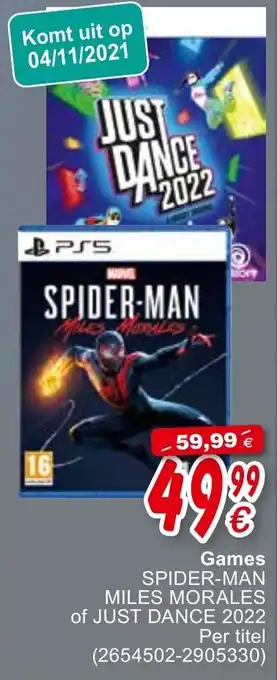 Cora Games Spider-Man Miles Morales of Just Dance 2022 Per titel aanbieding