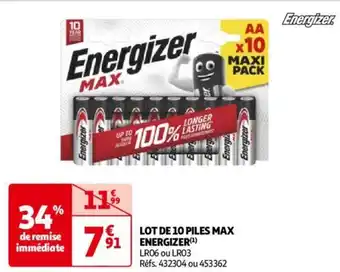 ENERGIZER  MAX LOT DE 10 PILES