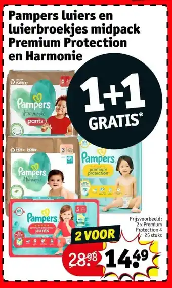 Kruidvat Pampers luiers en luierbroekjes midpack Premium Protection en Harmonie aanbieding