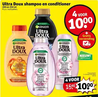 Kruidvat Ultra Doux shampoo en conditioner 200 en 250 mL aanbieding