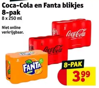 Kruidvat Coca-Cola en Fanta blikjes 8 x 250 ml aanbieding