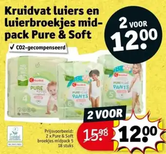 Kruidvat Luiers en luierbroekjes mid 2 pack Pure & Soft aanbieding