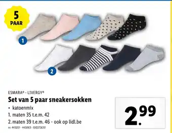 Lidl Set van 5 paar sneakersokken aanbieding