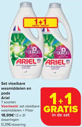 Carrefour Set vloeibare wasmiddelen en pods Ariel aanbieding