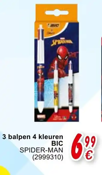 Cora 3 balpen 4 kleuren Bic Spider-Man aanbieding