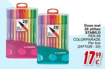 Cora Doos met 20 stiften Stabilo Pen 68 aanbieding