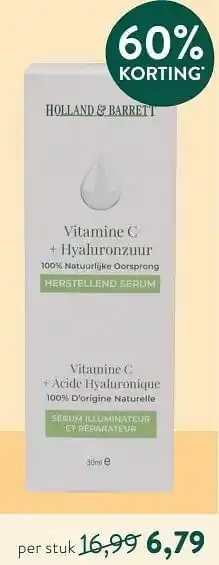 Holland & Barrett Vitamine c + hyaluronzuur aanbieding