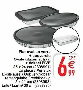 Cora Plat oval en verre + couvercle ovale glazen schaal + deksel five aanbieding