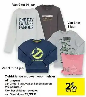 Carrefour T-shirt lange mouwen voor meisjes of jongens aanbieding