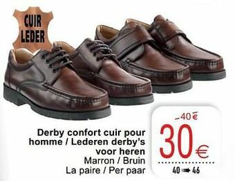 Cora Derby confort cuir pour homme - lederen derby’s voor heren aanbieding