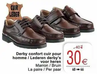 Cora Derby confort cuir pour homme - lederen derby’s voor heren aanbieding