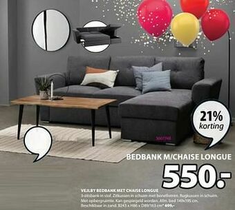 Jysk Vejlby bedbank met chaise longue aanbieding