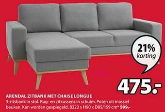 Jysk Arendal zitbank met chaise longue aanbieding
