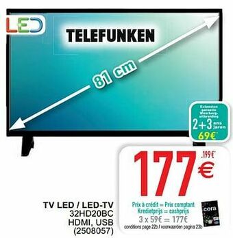 Cora Telefunken tv led - led-tv 32hd20bc aanbieding