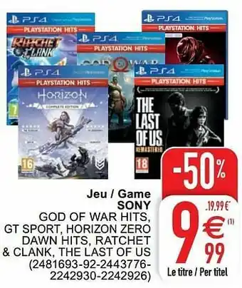 Cora Jeu - game sony god of war hits gt sport horizon zero dawn hits ratchet + clank the last of us aanbieding