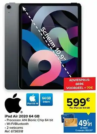 Carrefour Apple ipad air 2020 64 gb aanbieding