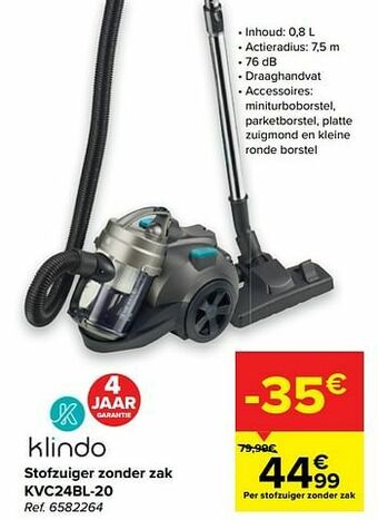 Klindo stofzuiger zonder zak kvc24bl-20