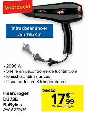 Carrefour Haardroger d373e babyliss aanbieding