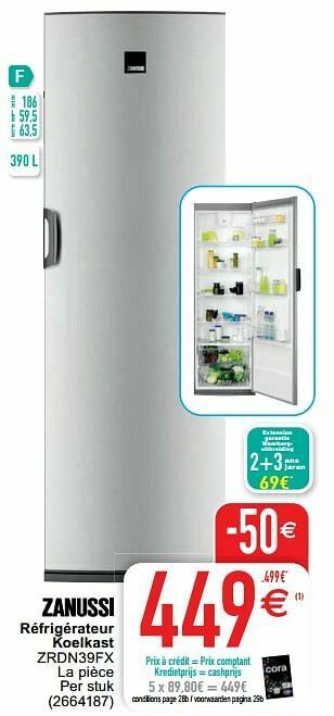 Cora Zanussi réfrigérateur koelkast zrdn39fx aanbieding