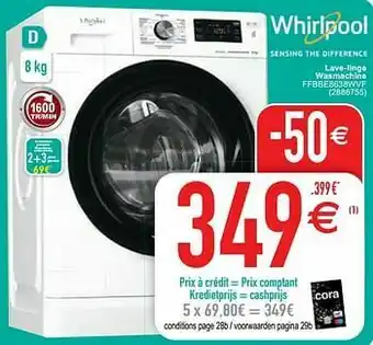 Cora Whirlpool lave-linge wasmachine ffbbe8638wvf aanbieding