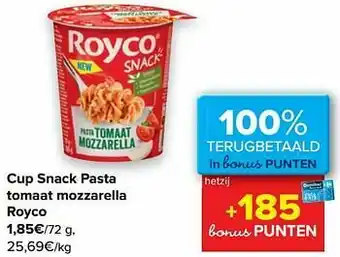 Carrefour Cup snack pasta tomaat mozzarella royco aanbieding