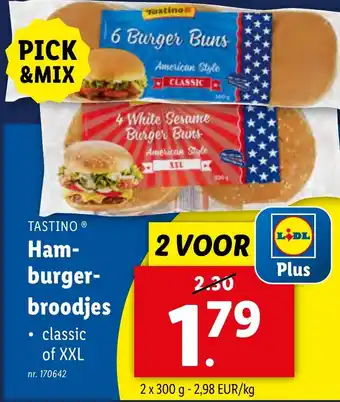 Lidl Tastino Hamburger broodjes 2 x 300g nr. 170642 aanbieding