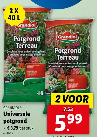 Lidl Grandiol Universele potgrond 2 x 40L nr. 02795 aanbieding