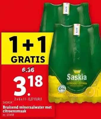 Lidl SASKIA Bruisend mineraalwater met citroensmaak 2 x 6 x 1L nr. 121418 aanbieding