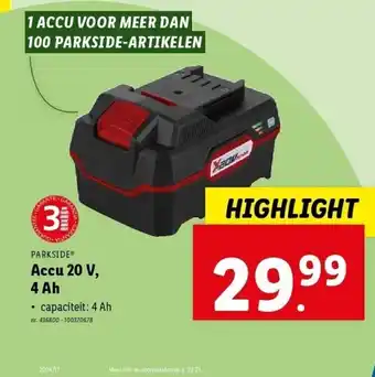 Lidl Accu 20 V, 4 Ah aanbieding