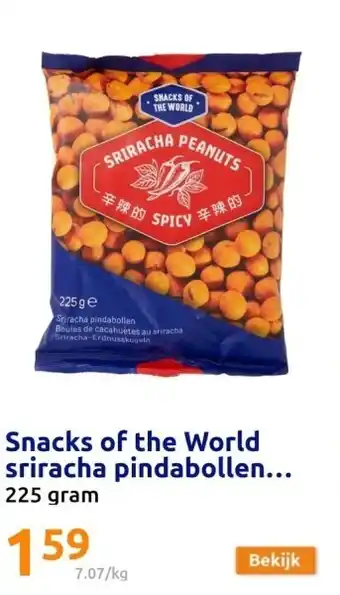 Action Snacks of the World sriracha pindabollen Spicy aanbieding