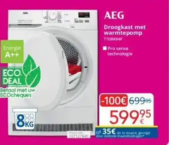 Eldi AEG Droogkast met warmtepomp T7DBK84P 8KG aanbieding