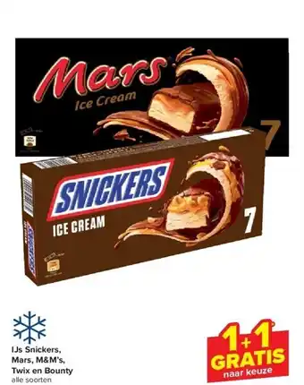 Carrefour IJs Snickers, Mars, M&M’s, Twix en Bounty aanbieding