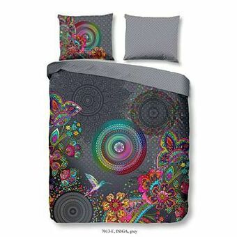 Leen Bakker Hip dekbedovertrek in flanel Iniga - grijs - 240x200/220 cm - Leen Bakker aanbieding