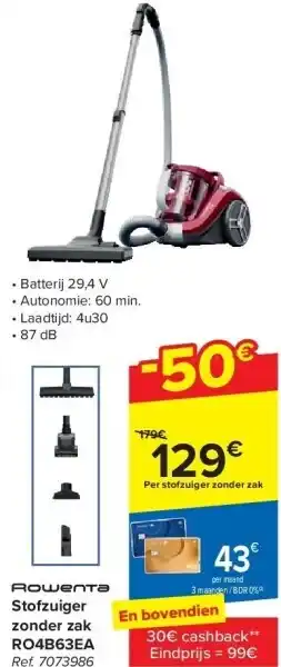 Carrefour Stofzuiger zonder zak RO4B63EA aanbieding