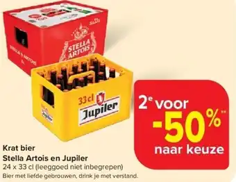 Carrefour Krat bier Stella Artois en Jupiler aanbieding