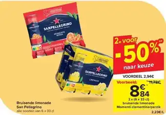 Carrefour Bruisende limonade San Pellegrino aanbieding