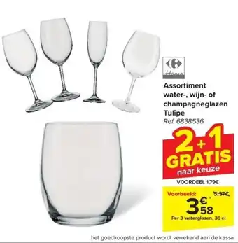 Carrefour Assortiment water-, wijn- of champagneglazen Tulipe aanbieding