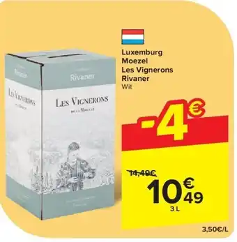 Carrefour Luxemburg Moezel Les Vignerons Rivaner aanbieding