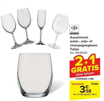 Carrefour Assortiment water-, wijn- of champagneglazen Tulipe aanbieding