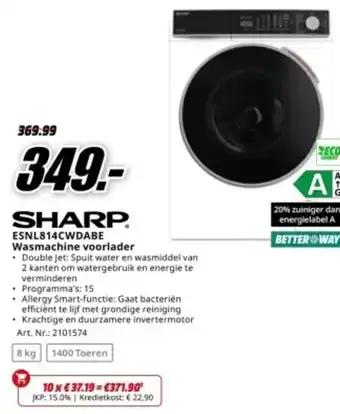 MediaMarkt SHARP ESNL814CWDABE Wasmachine voorlader aanbieding