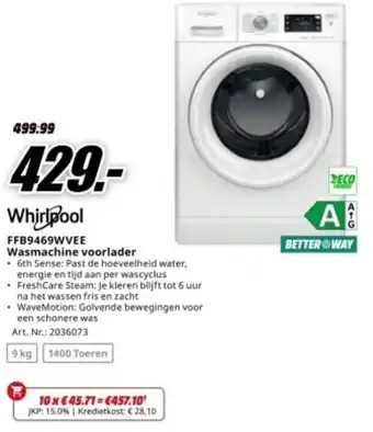 MediaMarkt Whirlpool Wasmachine voorlader FFB9469WVEE aanbieding