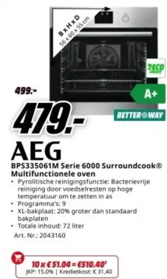 MediaMarkt AEG BPS335061M Serie 6000 SurroundcookⓇ Multifunctionele oven aanbieding