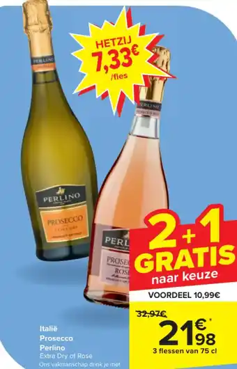 Carrefour Market Prosecco Perlino Extra Dry of Rosé 3 flessen van 75 cl aanbieding