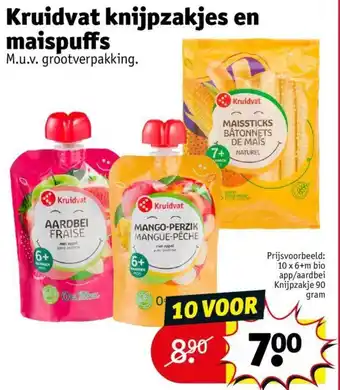 Kruidvat Kruidvat knijpzakjes en maispuffs aanbieding