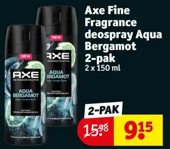 Kruidvat Axe Fine Fragrance deospray Aqua Bergamot 2 pak 2 x 150 ml aanbieding