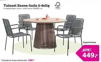 Leen Bakker Tuinset Saône Isola - greywash/antraciet - 5-delig - Ø120 cm aanbieding