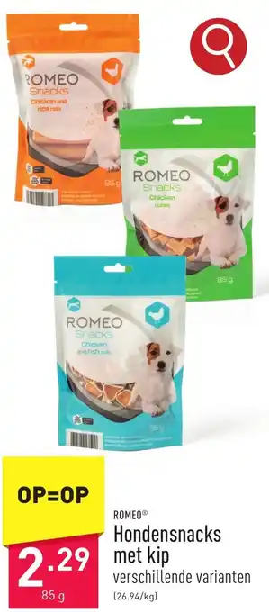 ALDI ROMEO Hondensnacks met kip 85g aanbieding