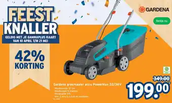 GAMMA Gardena grasmaaier accu PowerMax 32/36V aanbieding