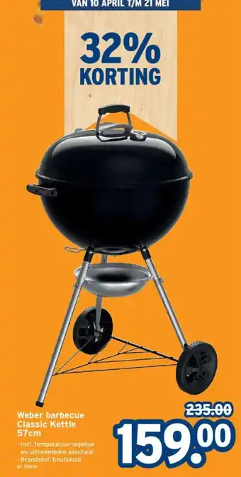 GAMMA Weber barbecue Classic Kettle 57cm aanbieding