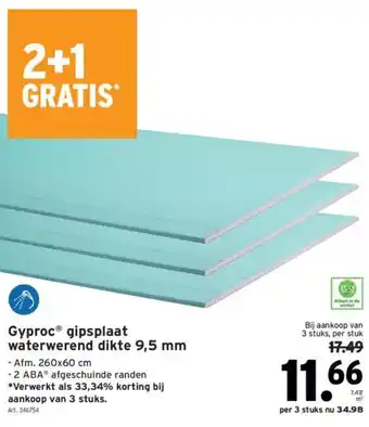 GAMMA Gyproc gipsplaat waterwerend dikte 9,5 mm aanbieding